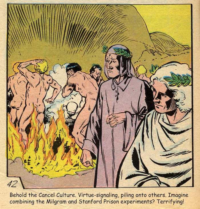 Tormented souls in comic panel.