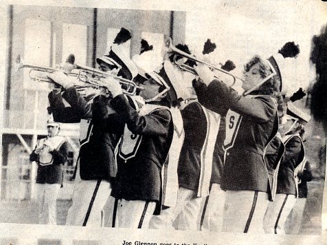 B/W image marching band.